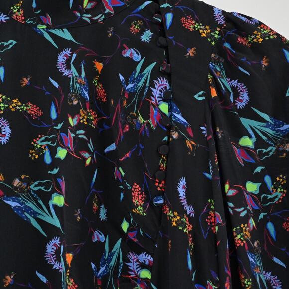 TANYA TAYLOR Dress Size 0 Clarisse Mini Black Floral Silk High Neck‎ Long Sleeve - Picture 5 of 15